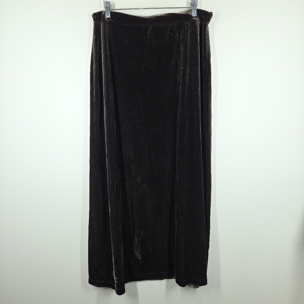 Vtg 90s Y2K Dark Chocolate Brown Velvet Maxi Skirt Pull On Grunge Whimsigoth XL - Picture 1 of 8